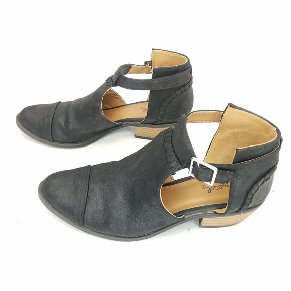 Qupid Black Leather Open Side Ankle Boots Cap Toe Short Booties Womens Size 6.5 - Picture 3 of 6